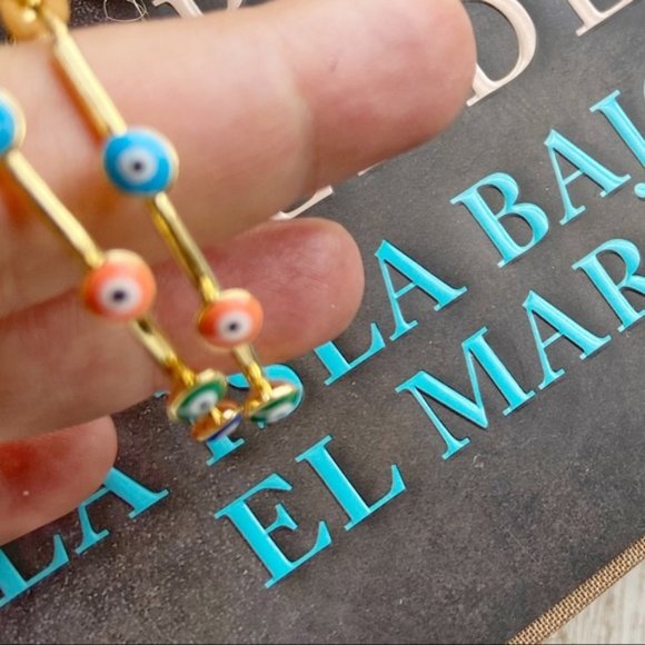 GOLD STATEMENT EYE OF GOD BOHO HOOPS EARRINGS - Picture 6 of 6